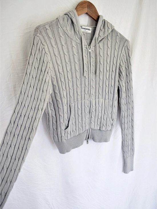 No Boundaries Sweaters - Y2K Cable Knit Zip Up Hoodie Lightweight Heather Gray Size S